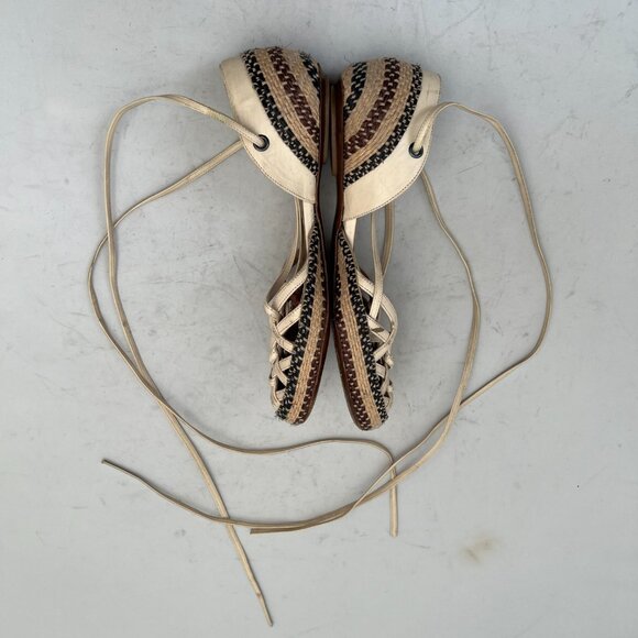 Dries Van Noten Ivory Leather Lace Up Espadrille Flats 35 - Picture 4 of 12